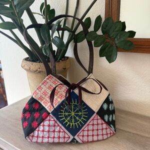 Patchwork shoulder Bag with Embroidered Design